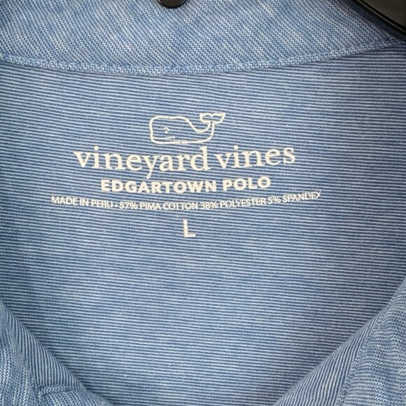 Vineyard Vines Edgartown Polo Mens Large Blue Striped Stretch Whale‎ Logo Pocket - Picture 2 of 7